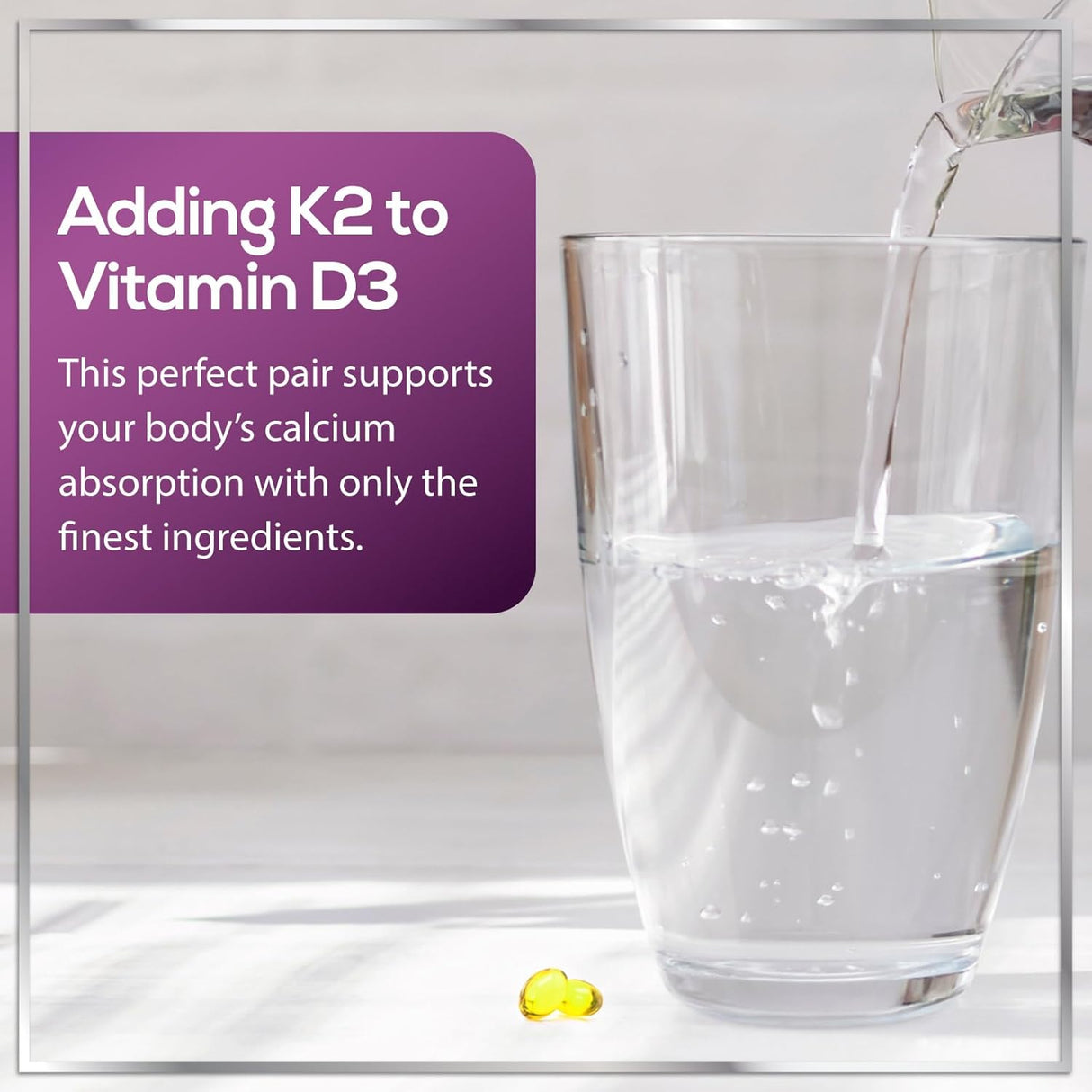 Vitamin D3 5000 IU with K2 100 mcg - D3 K2 Supplement, 2 in 1 Vitamins D & K2 Complex Softgels for Calcium Absorption, Bone, Teeth, Heart & Immune Support, Easy to Swallow, Non GMO - 240 Count