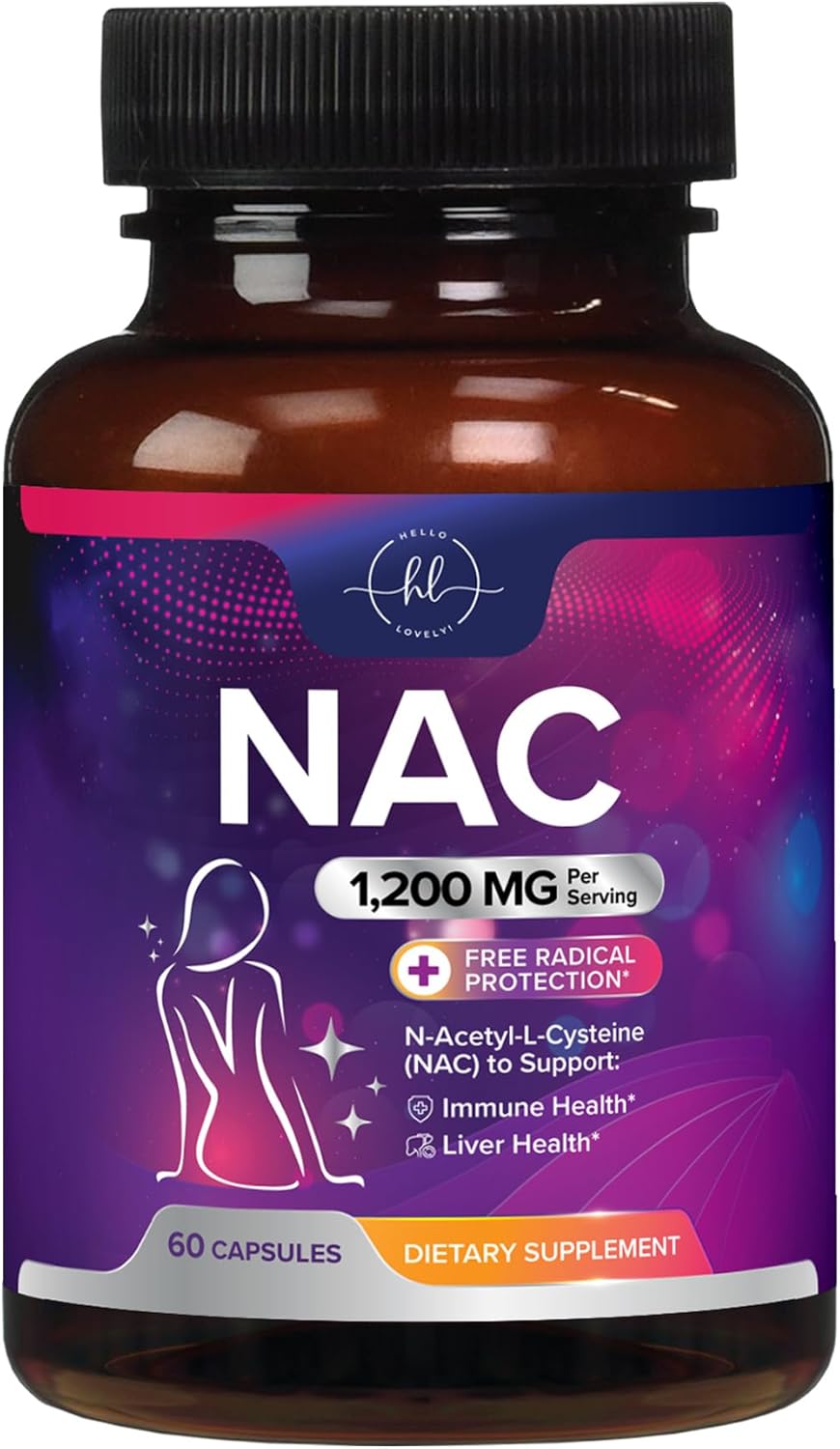 Hello Lovely! NAC Supplement 1200 mg - Liver, Lung Health & Immune Support, N-Aceyl Cysteine NAC Antioxidant & Free Radical Support, Non-GMO & Gluten Free N-Acetylcysteine Supplement - 60 Count