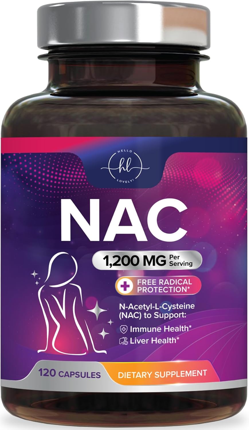 Hello Lovely! NAC Supplement 1200 mg - Liver, Lung Health & Immune Support, N-Aceyl Cysteine NAC Antioxidant & Free Radical Support, Non-GMO & Gluten Free N-Acetylcysteine Supplement - 120 Count