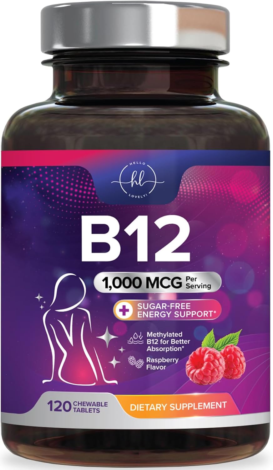 B 12 Vitamin Chewables 1000 mcg - B12 Complex with Heart & Nerve Energy Health Support - Vitamin B-12 Complex for Adults with Immune Health Support - Gluten & Dairy Free - 120 Count