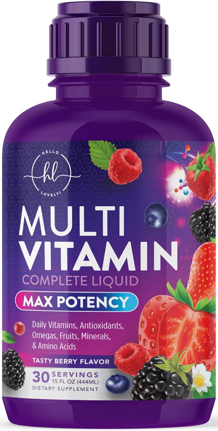 Hello Lovely! Multivitamin for Women & Men - Daily Liquid Vitamins with Biotin, Vitamin A, C, D3, E, B6, B12 & Zinc, Women's Beauty Multivitamins & Adult Immune Support, Berry Flavor - 15 Fl Oz