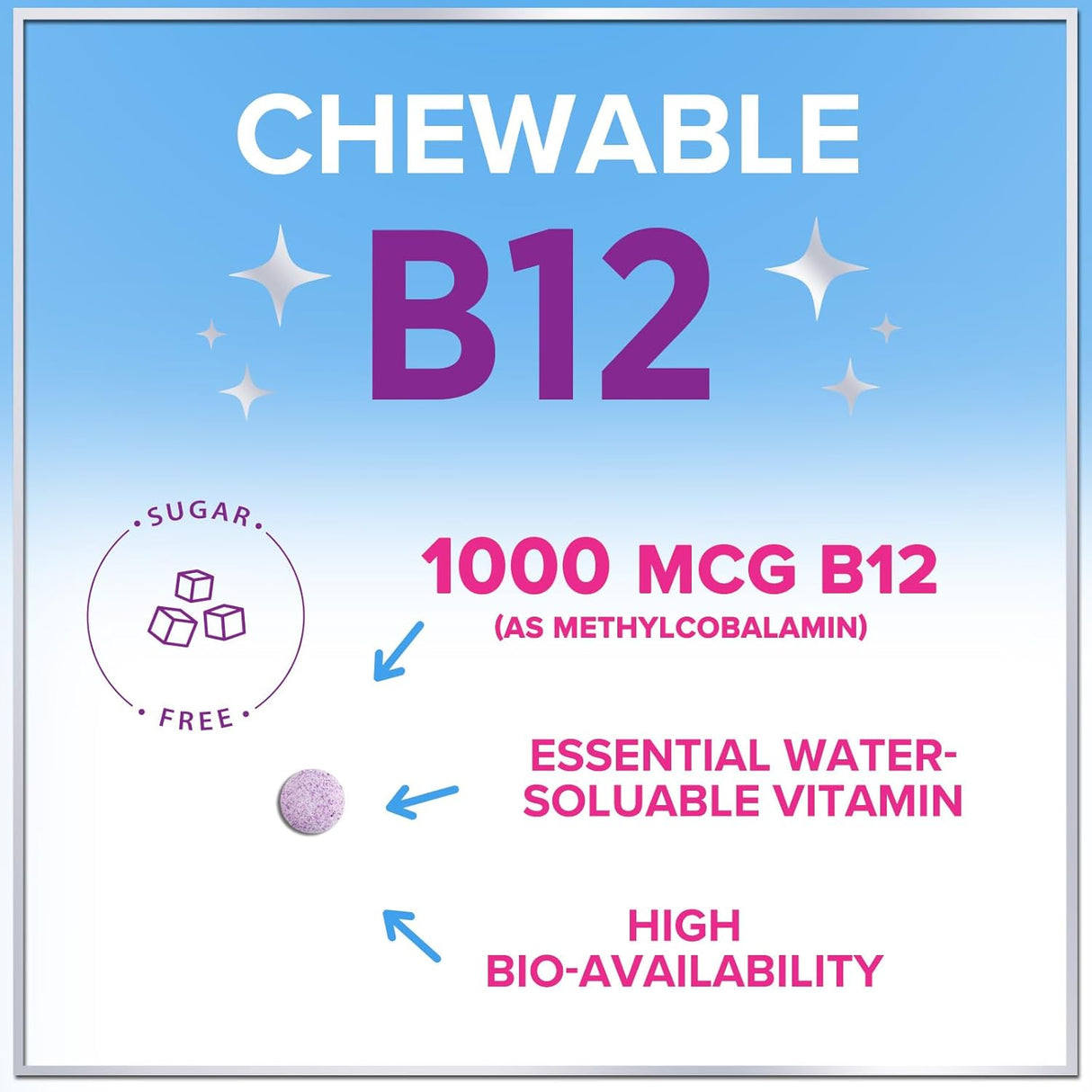 B 12 Vitamin Chewables 1000 mcg - B12 Complex with Heart & Nerve Energy Health Support - Vitamin B-12 Complex for Adults with Immune Health Support - Gluten & Dairy Free - 120 Count