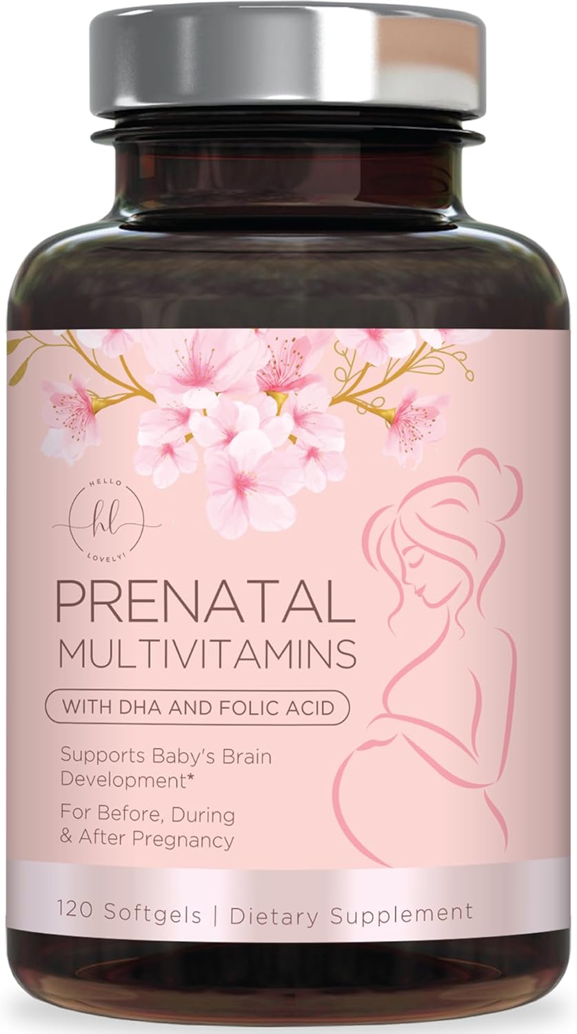 Prenatal Multivitamin with Folic Acid & DHA, Prenatal Vitamin Supplement, Folate, Omega 3, Vitamins D3, B6, B12 & Iron, Women's Pregnancy Support Prenatal Vitamins, Non-GMO Gluten Free - 120 Count