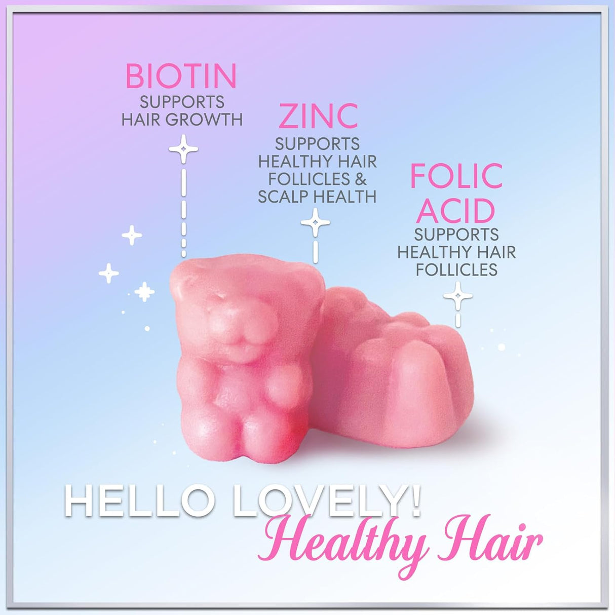 Hello Lovely Hair Vitamins Gummies with Biotin 5000 mcg Vitamin E & C Support Hair Growth, Premium Vegetarian, Non-GMO, for Stronger, Beautiful Hair & Nails, Red Berry Supplement - 60 Count