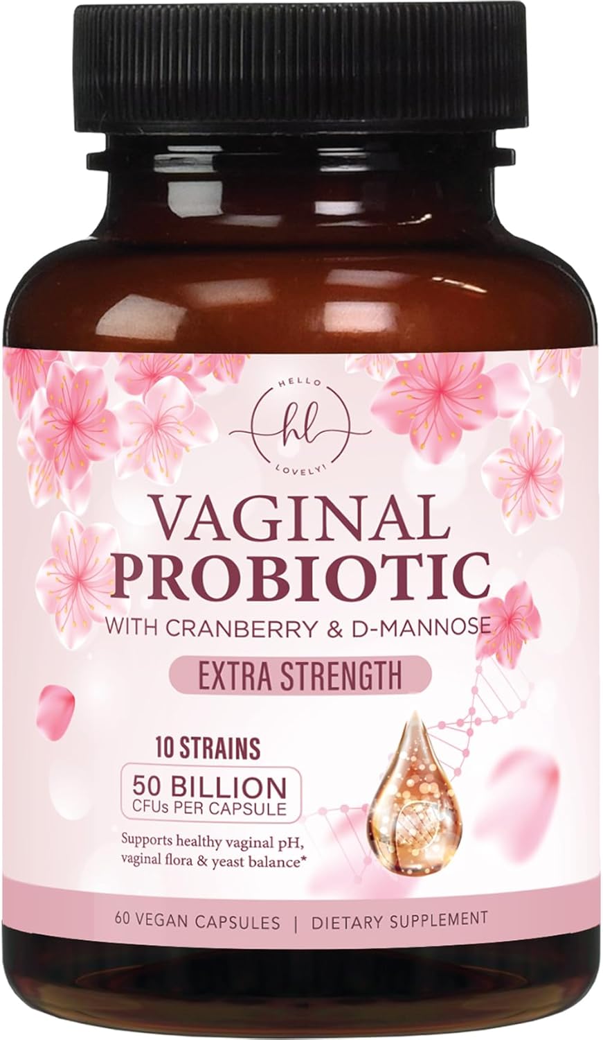 Vaginal Probiotic for Women - Vaginal PH Flora Feminine Health Balance Support - 50 Billion CFU Per Capsule, 10 Unique Strains - Womens Probiotics Supplement with Cranberry & D Mannose - 60 Count