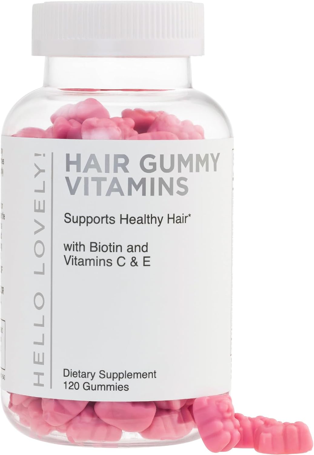 Hello Lovely Hair Vitamins Gummies with Biotin 5000 mcg Vitamin E & C Support Hair Growth, Premium Vegetarian, Non-GMO, for Stronger, Beautiful Hair & Nails, Red Berry Supplement - 120 Count