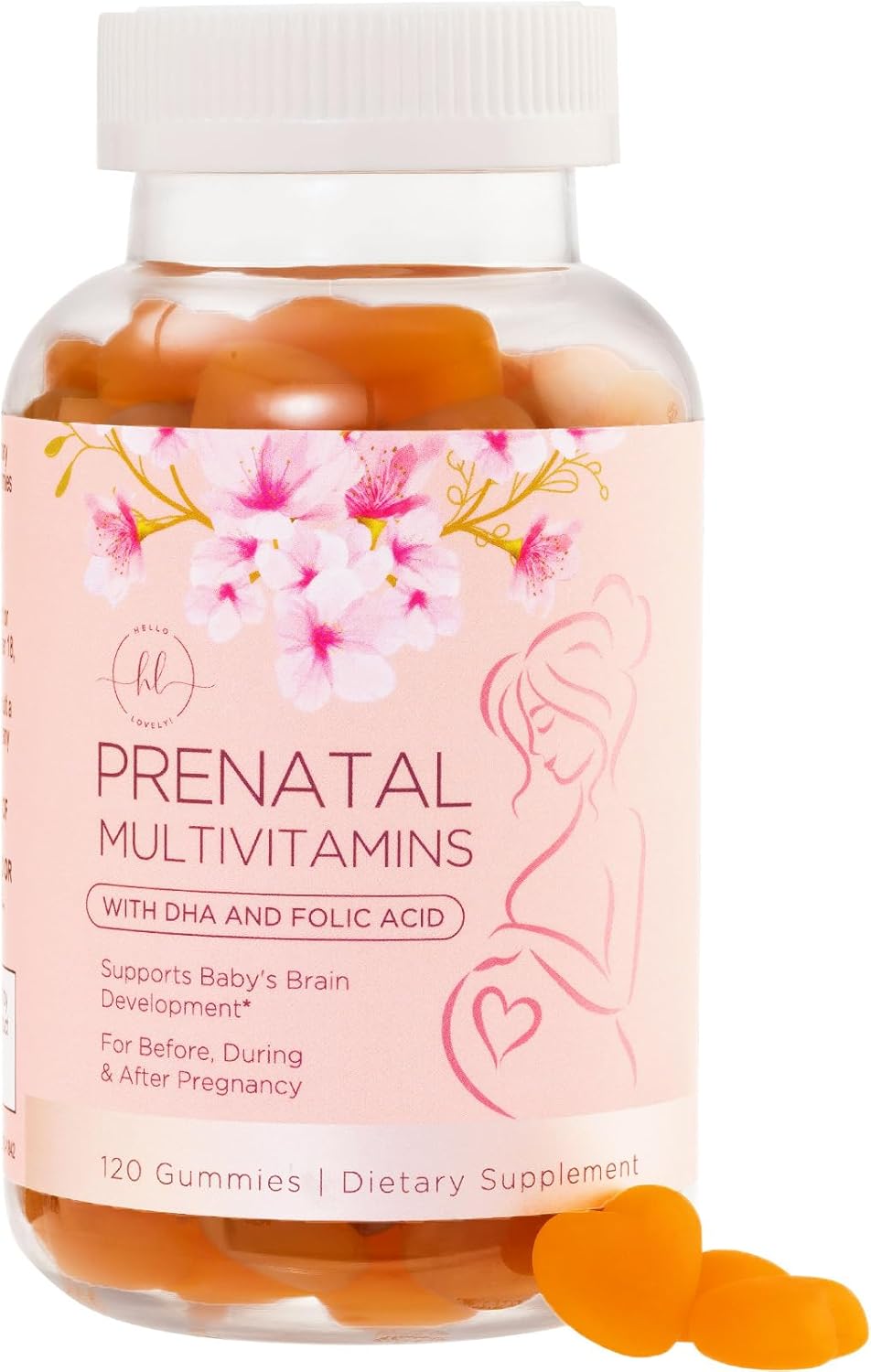 Prenatal Multivitamin Gummy w/ Folic Acid + DHA, Prenatal Vitamins with Omega 3, Vitamins B6, B12, C, D3 & Folate for Pregnancy Support, Prenatal Gummies for Women, Non-GMO Gluten Free - 120 Count