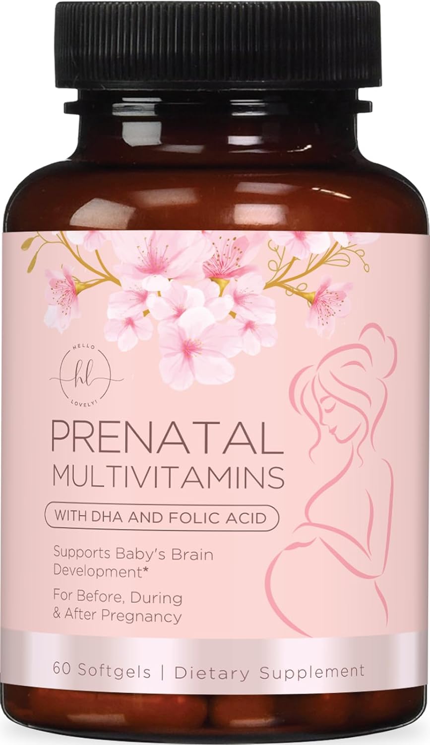 Prenatal Multivitamin with Folic Acid & DHA, Prenatal Vitamin Supplement, Folate, Omega 3, Vitamins D3, B6, B12 & Iron, Women's Pregnancy Support Prenatal Vitamins, Non-GMO Gluten Free - 60 Count