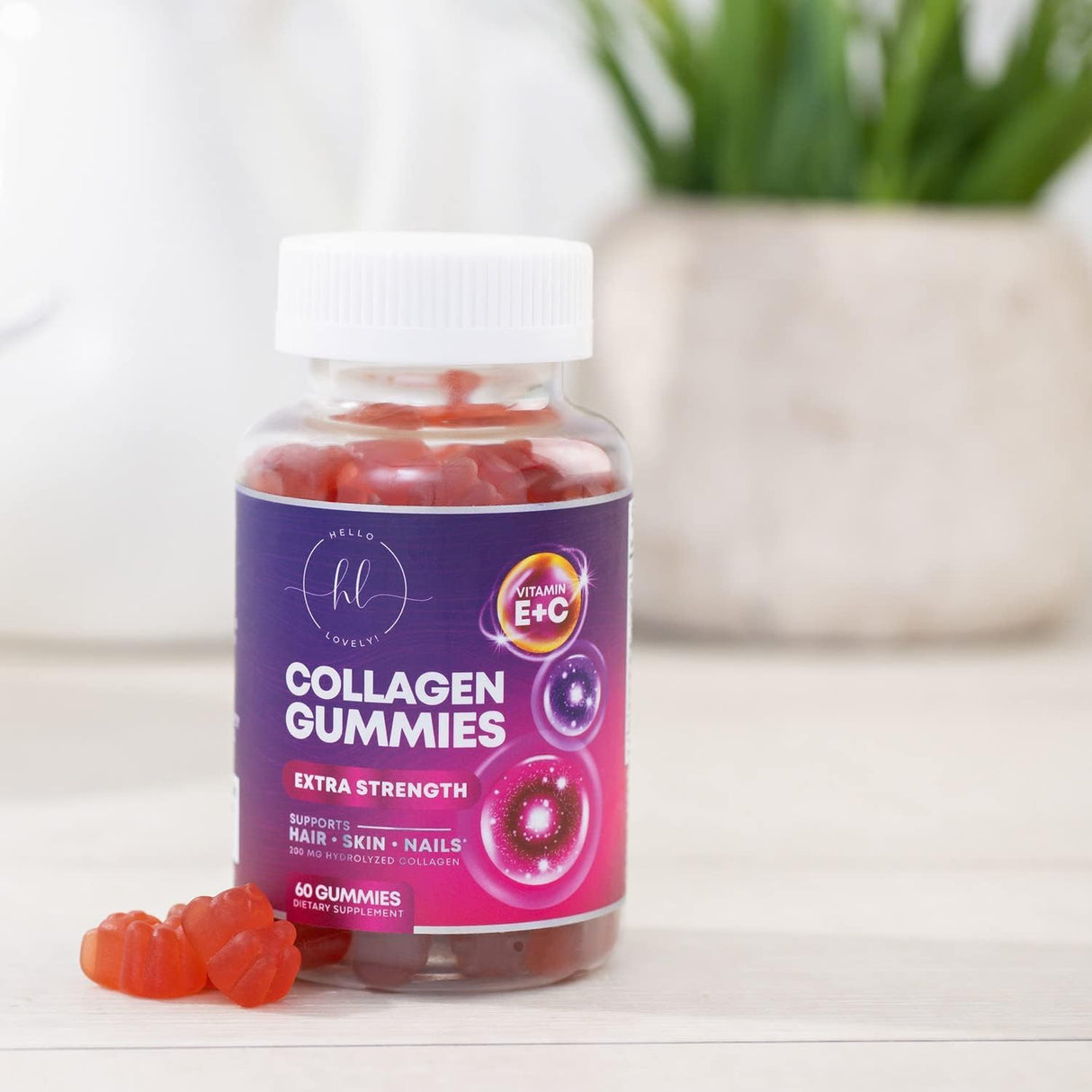 Collagen Gummies - Collagen Peptides Gummies with Biotin Supplement - Healthy Hair, Skin & Nails Support, Gummy Vitamins Hydrolyzed Collagen Vitamin for Women & Men Supplements, Non-GMO - 60 Count