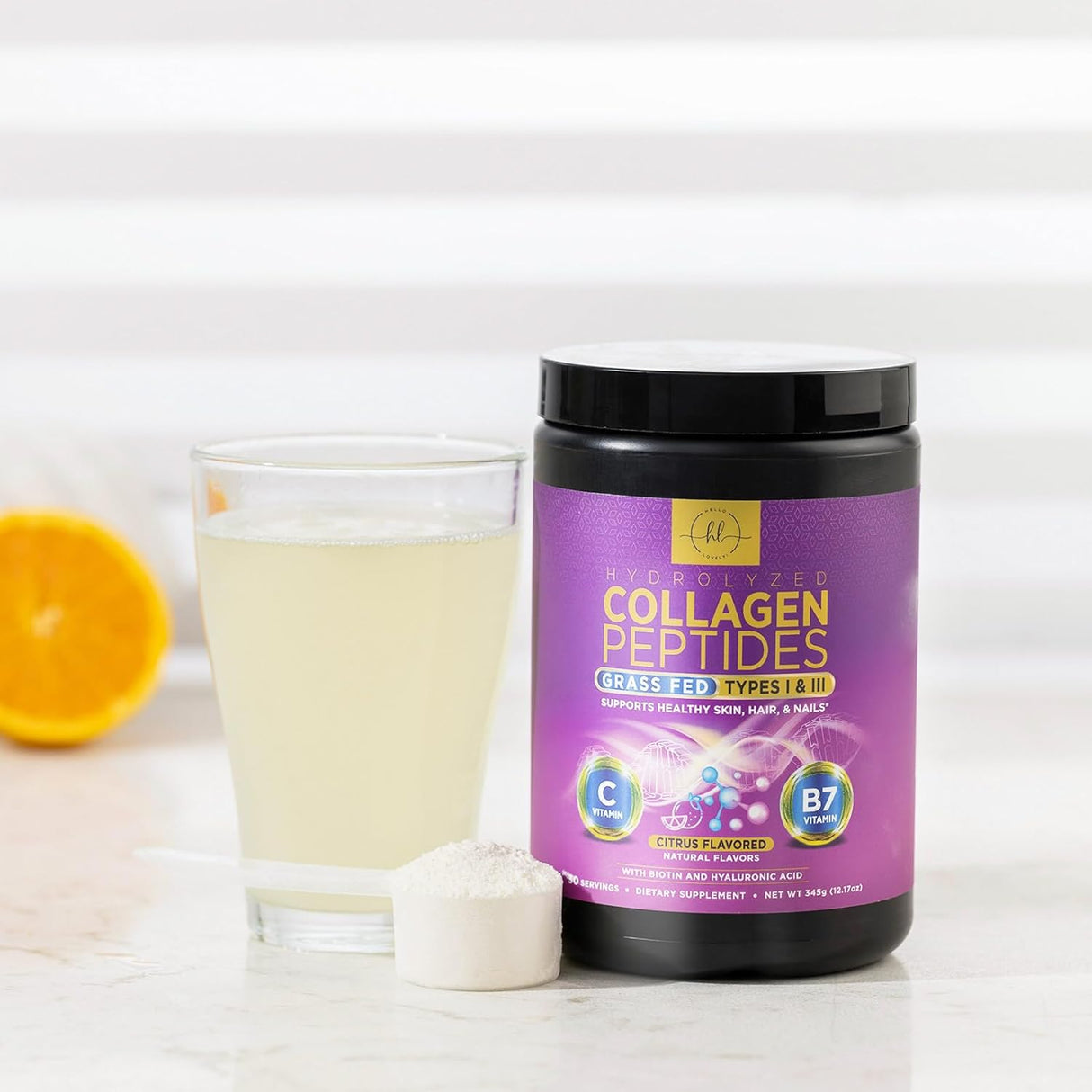 Collagen Peptides Powder - Hair, Skin, Nail & Joint Support, Type I & III Grass Fed Hydrolyzed Collagen Protein, Keto Friendly, Non GMO with Vitamin C, Biotin & Hyaluronic Acid