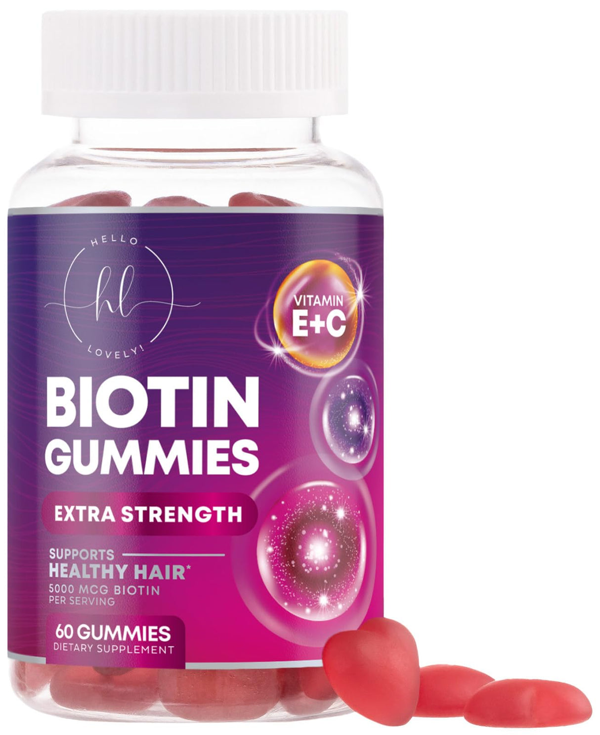 Hair Growth Vitamins Biotin 5000 mcg Supports Women's Thicker Hair, Premium Vegetarian, Non-GMO, Stronger Beautiful Skin & Nails, Lovely Hair Vitamin Supplement - 60 Count