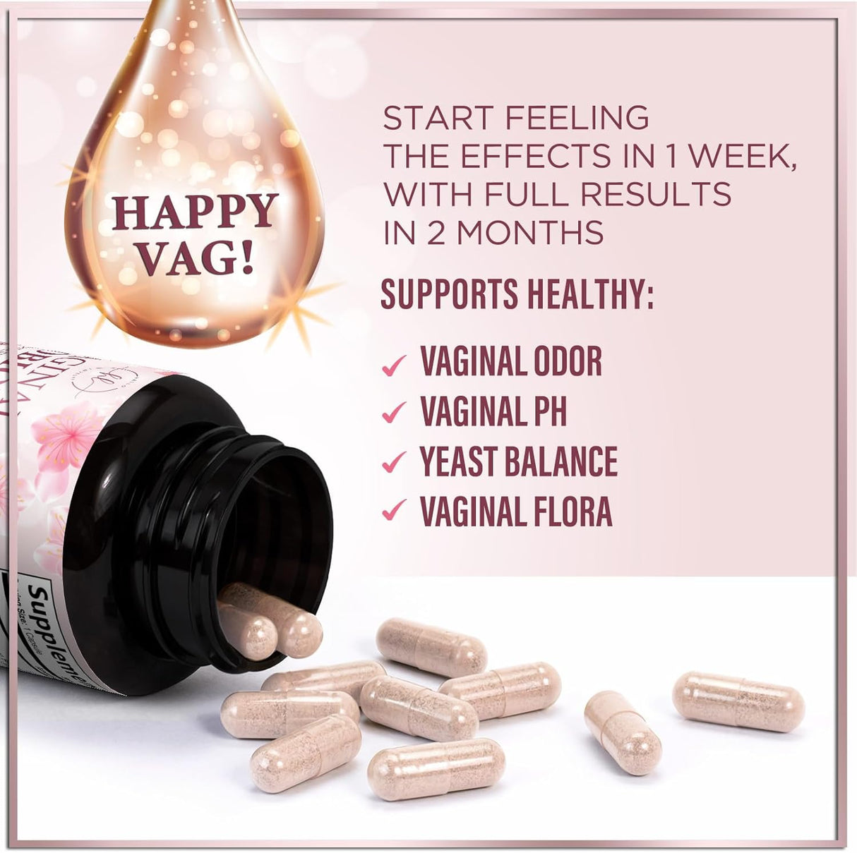Vaginal Probiotic for Women - Vaginal PH Flora Feminine Health Balance Support - 50 Billion CFU Per Capsule, 10 Unique Strains - Womens Probiotics Supplement with Cranberry & D Mannose - 60 Count