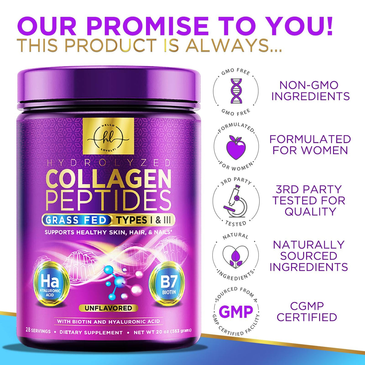 Collagen Peptides Powder with Hyaluronic Acid + Biotin, Unflavored