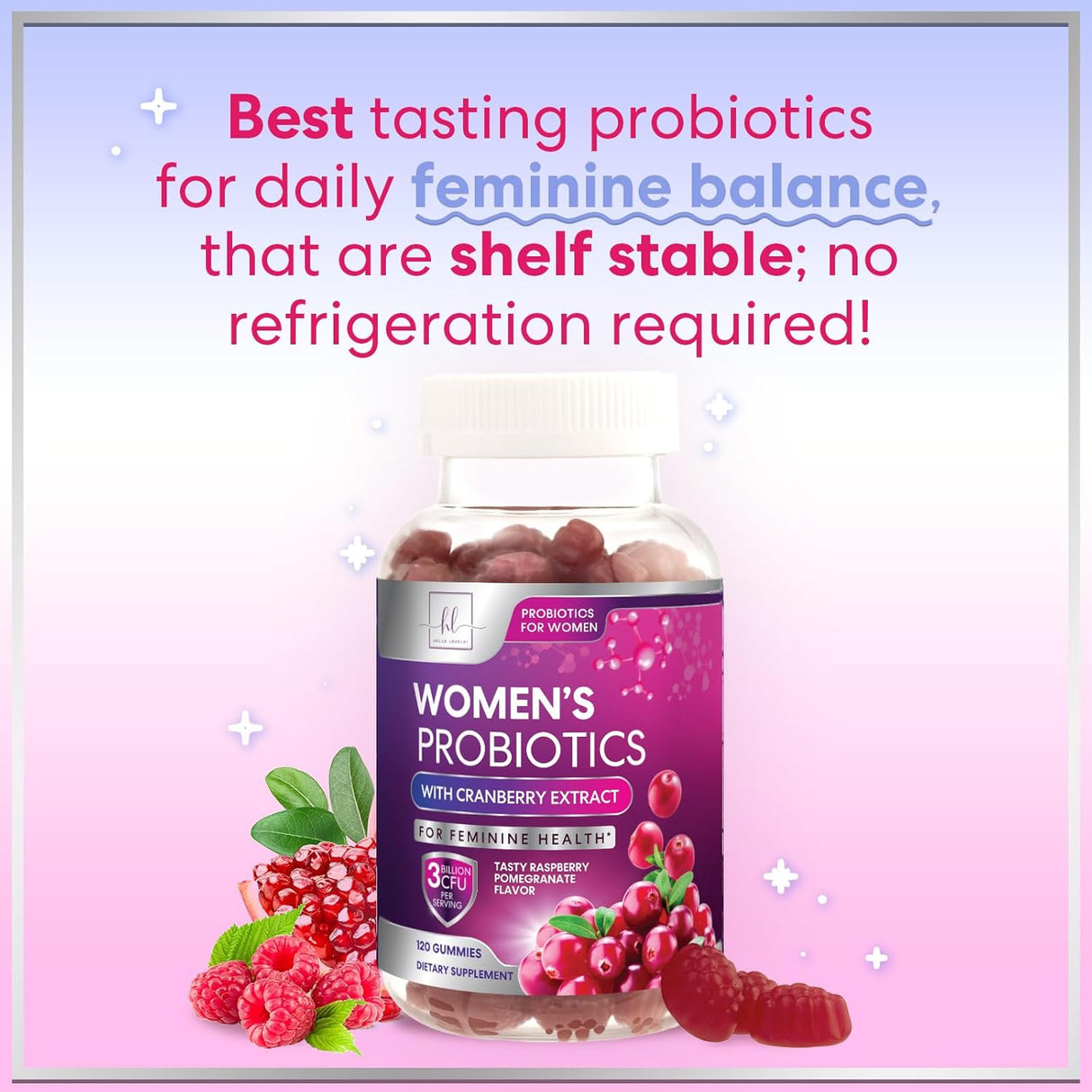 Womens Probiotic CFU Guaranteed with Cranberry, Vegan Strains, Probiotics for Women Supports Digestive, Immune, & Vaginal Health, Lovely Shelf Stable Gummy Supplement, No Soy Gluten - 120 Count