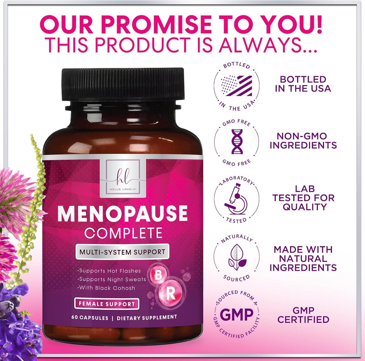 Menopause Supplements Extra Strength Hot Flash Support 1256 mg - Menopause Support for Women - Made in USA - Natural Black Cohosh, Dong Quai and Soy Isoflavones