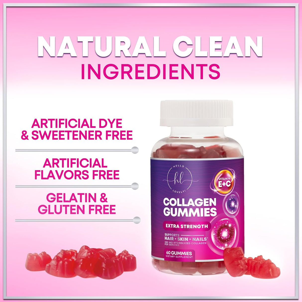 Collagen Gummies - Collagen Peptides Gummies with Biotin Supplement - Healthy Hair, Skin & Nails Support, Gummy Vitamins Hydrolyzed Collagen Vitamin for Women & Men Supplements, Non-GMO - 60 Count