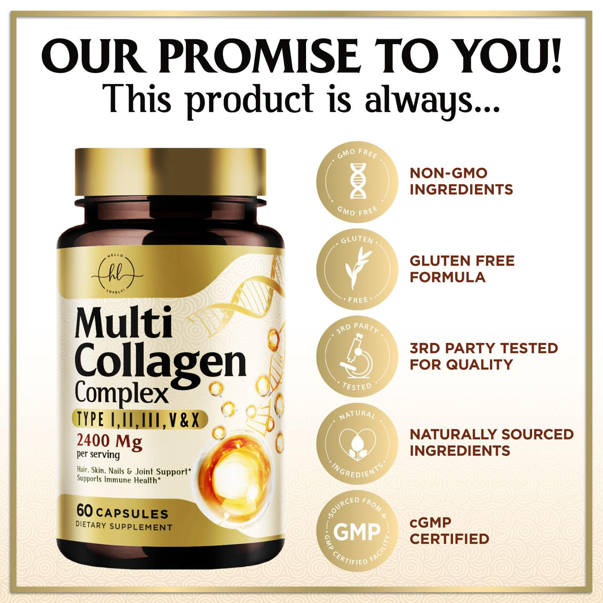 Multi Collagen Capsules, Types I, II, III, V + X – 60 Count