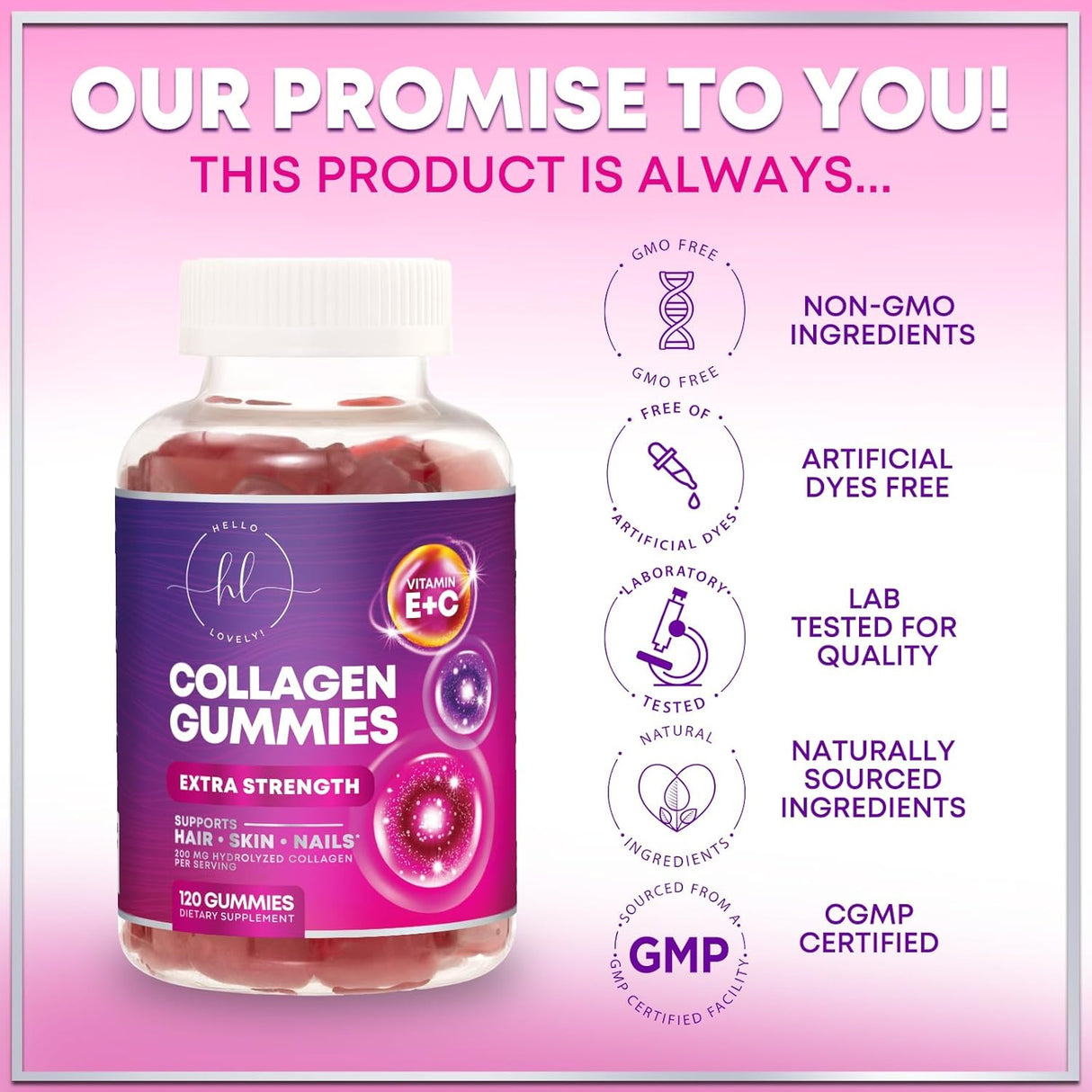 Collagen Gummies - Collagen Peptides Gummies with Biotin Supplement - Healthy Hair, Skin & Nails Support, Gummy Vitamins Hydrolyzed Collagen Vitamin for Women & Men Supplements, Non-GMO - 120 Count