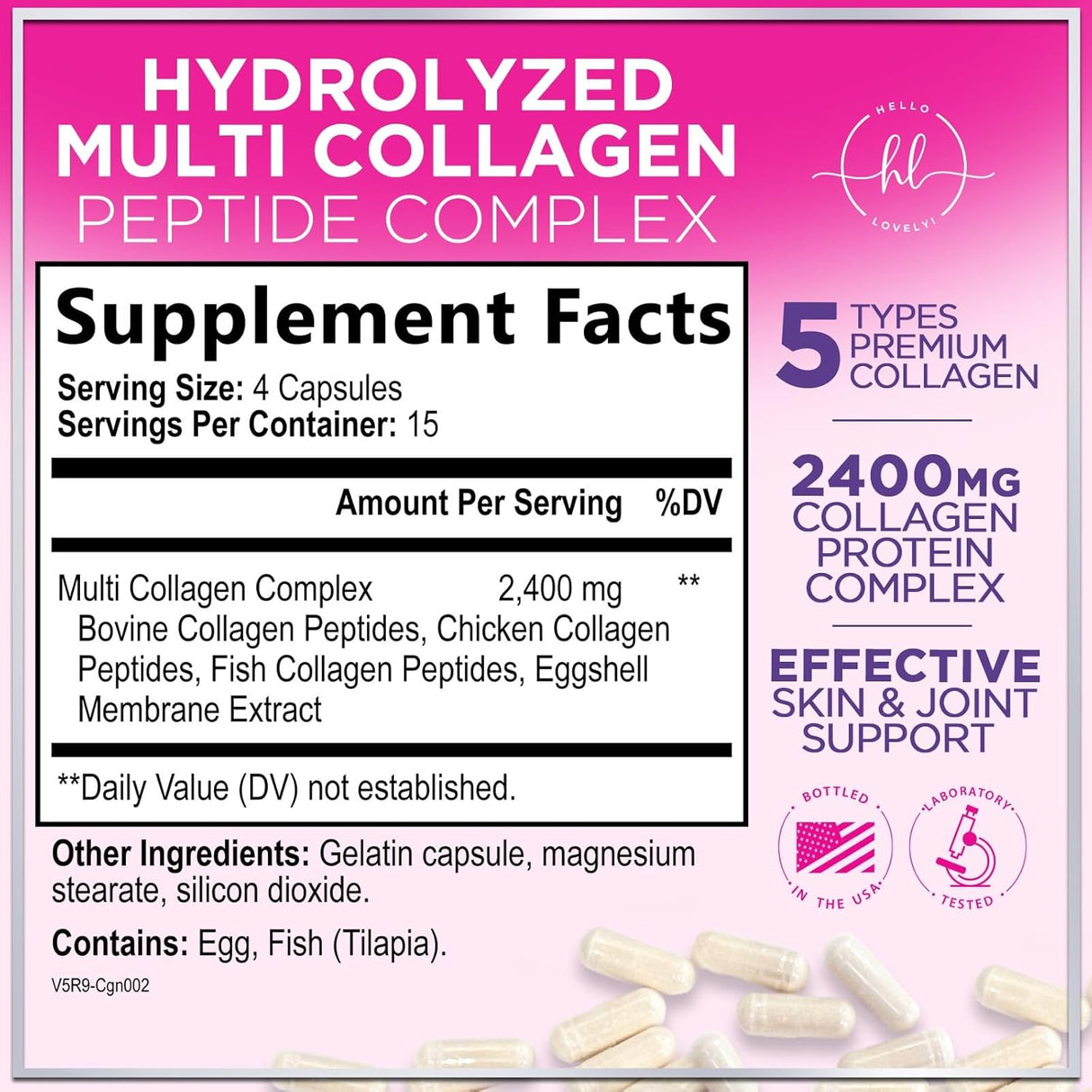 Multi Collagen Peptides - Extra Strength Collagen Supplement, Supports Healthy Skin, Hair, Nails & Joints, Hydrolyzed Collagen Complex Type I, II, III, V & X - Grass Fed, Non GMO - 60 Count