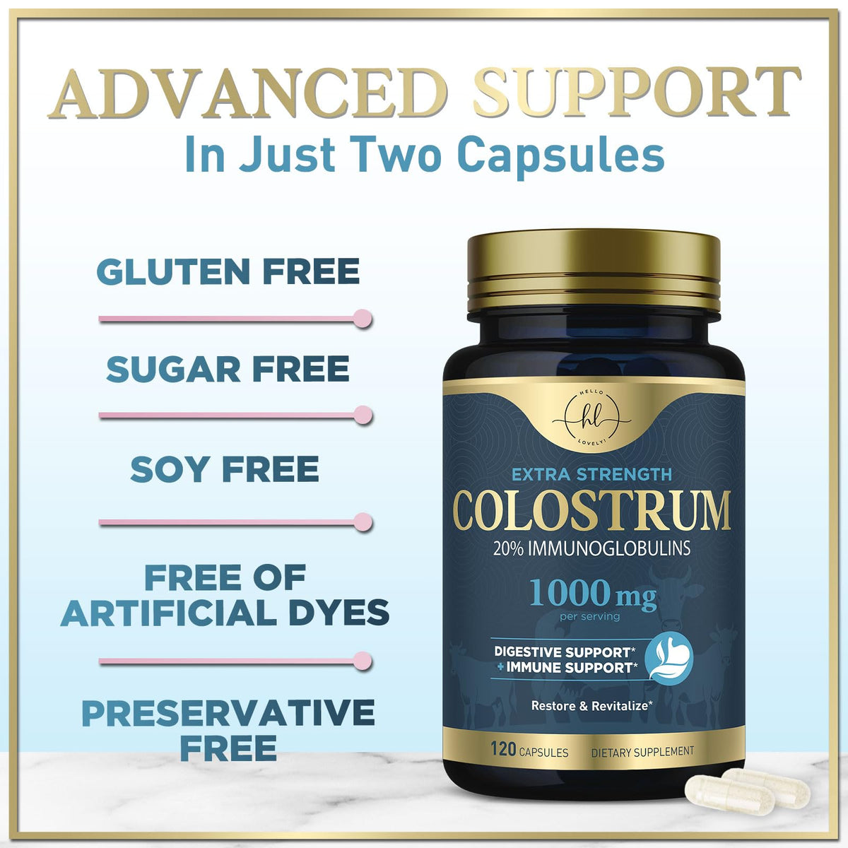 Colostrum, 1,000 mg with 20% Immunoglobulins – 120 Count