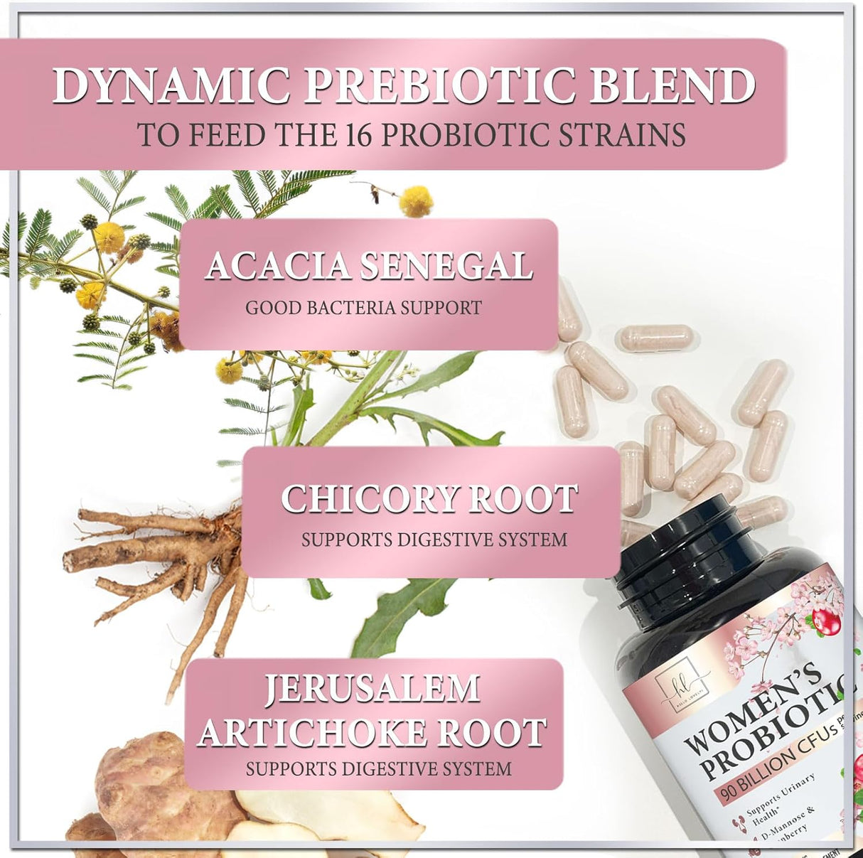 Probiotics for Women with Prebiotics - Womens Probiotic for Digestive, Vaginal, Urinary & Immune Health Support, 90 Billion CFU & 16 Diverse Strains, Cranberry & D-Mannose, Non-GMO - 120 Count