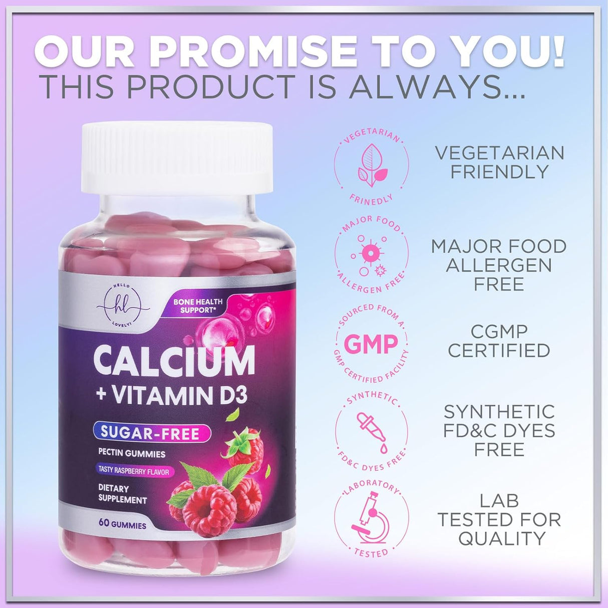 Premium Calcium Gummies - Sugar-Free + Vitamin D3, Bone Health & Immune Support, Supports Teeth & Bone Strength - Chewable Calcium Gummy Nutrition Supplement, Non-GMO, Berry Flavor Chews