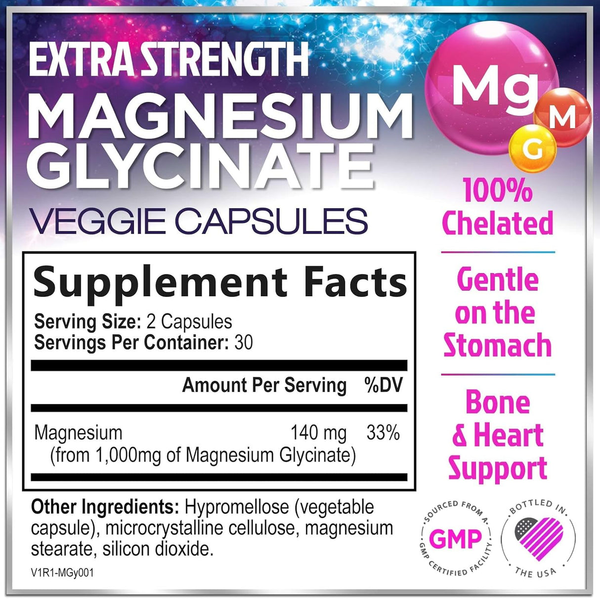 Magnesium Supplement for Women & Men - 140mg Total Magnesium from 1000mg Magnesium Glycinate to Support Muscle, Nerve, Bone & Heart Health - Natural, Vegan, High Absorption & Chelated - 60 Count