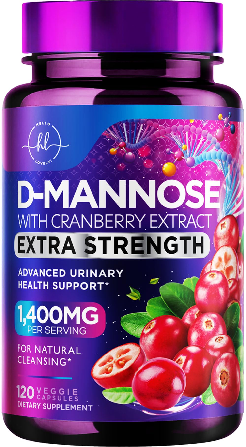 D-Mannose 1300mg with Cranberry - Urinary Tract Support - 120 Capsules