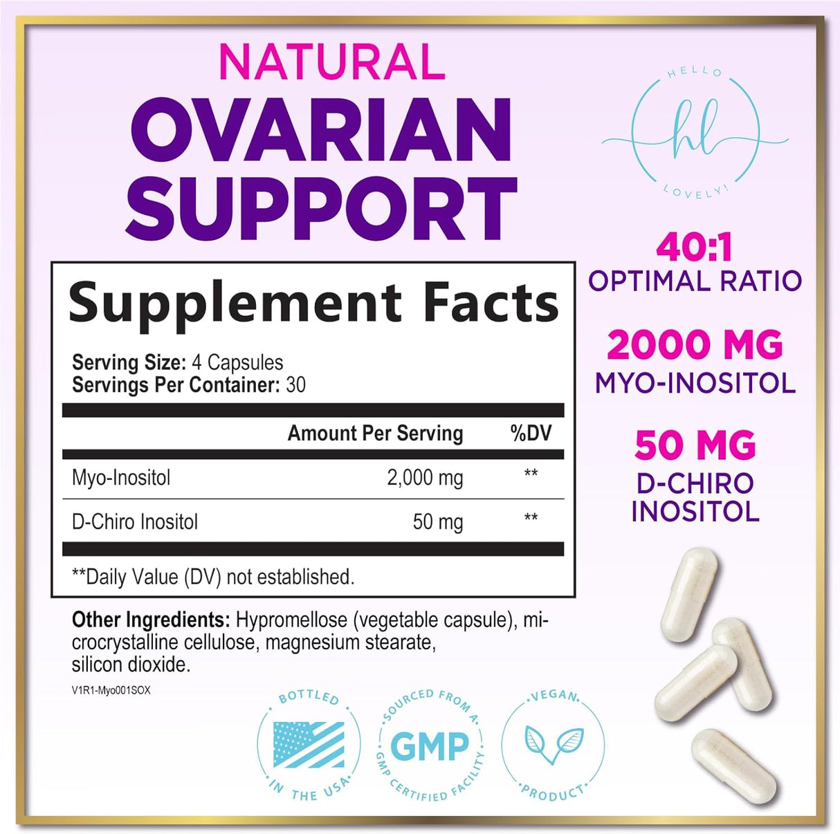 Myo-Inositol & D-Chiro Inositol Supplement 2000mg - Myoinositol with Ideal 40:1 Ratio - Fertility Supplements for Women for Ovarian Health & Hormone Balance Support, Bottled in the USA - 120 Capsules
