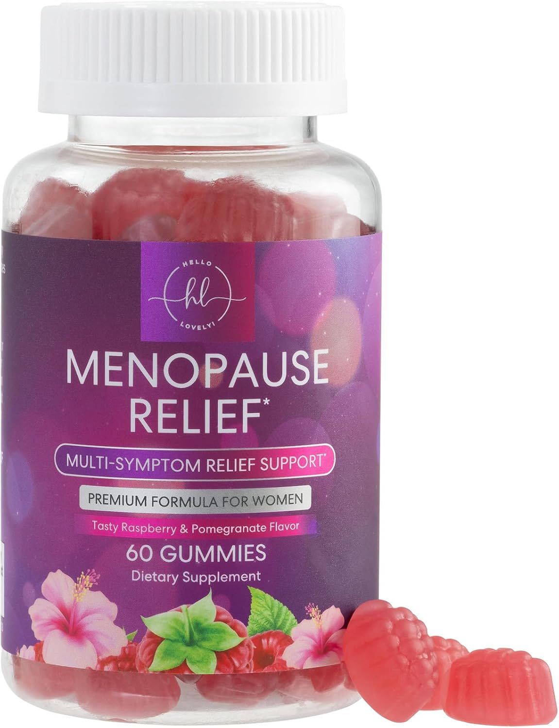 Menopause Supplements for Women - Menopause Relief Gummies, Natural Hot Flash and Night Sweats Support - Energy and Mood Support Supplement, Tasty Raspberry Pomegranate Flavored