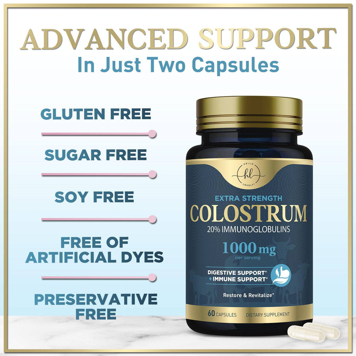 Colostrum, 1,000 mg with 20% Immunoglobulins – 60 Count