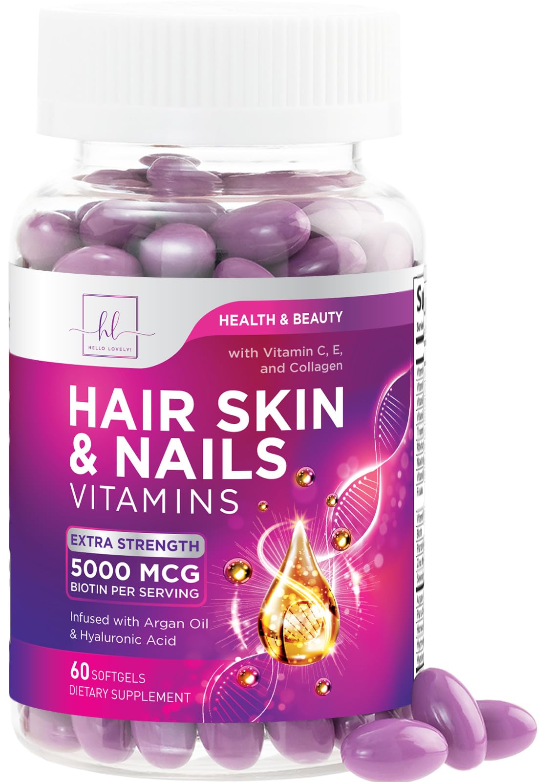 Hair, Skin + Nails with Biotin, Keratin + Collagen – 60 Count