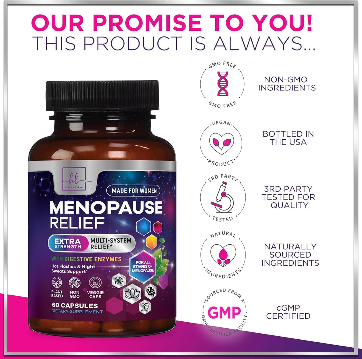 Hello Lovely! Menopause Supplements - 8 Billion CFU Menopause Probiotics for Women, Hot Flash & Night Sweats Support, Menopause Relief Probiotic for Vaginal, Digestive & Immune Support - 60 Count