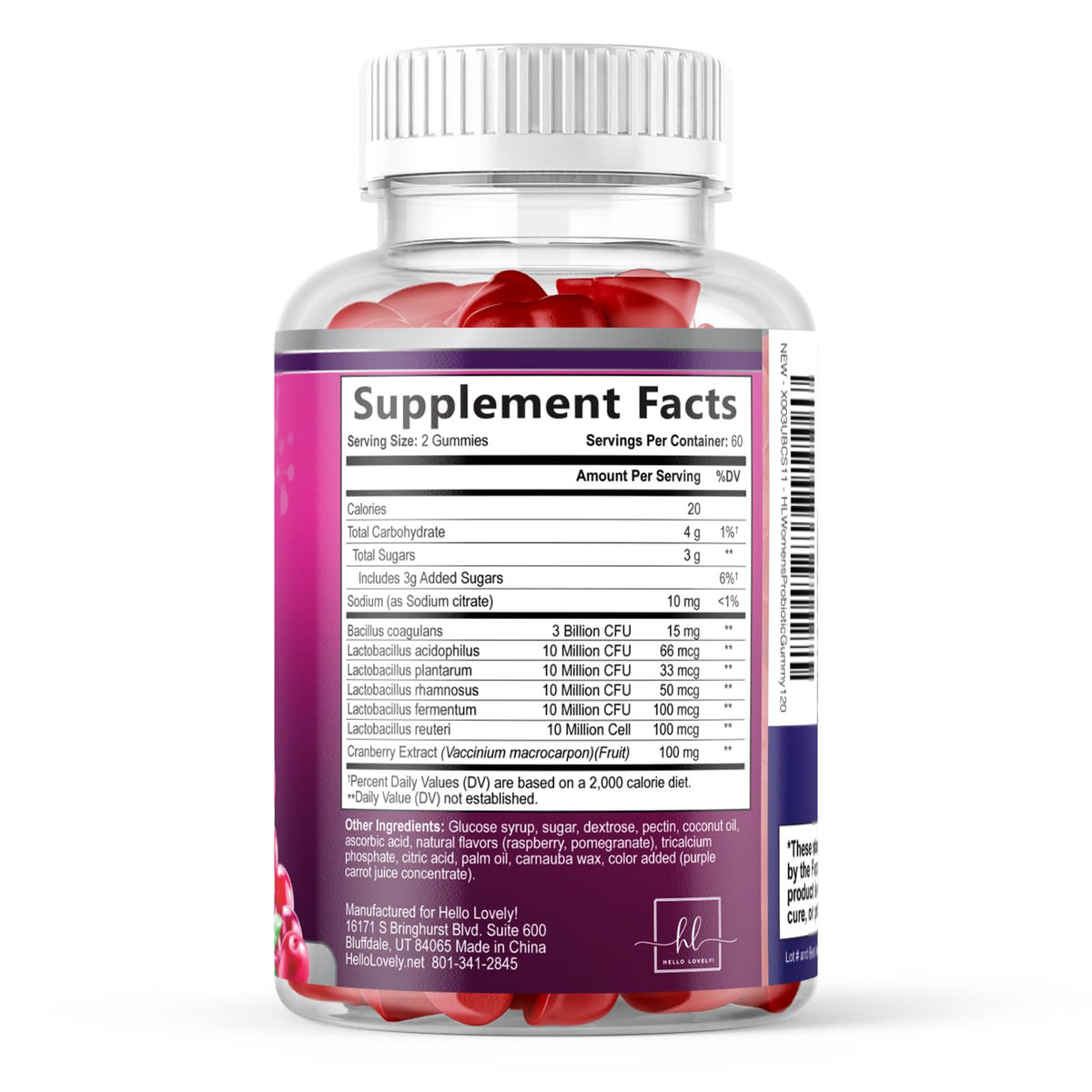 Women’s Probiotic Gummies with Cranberry – 120 Count