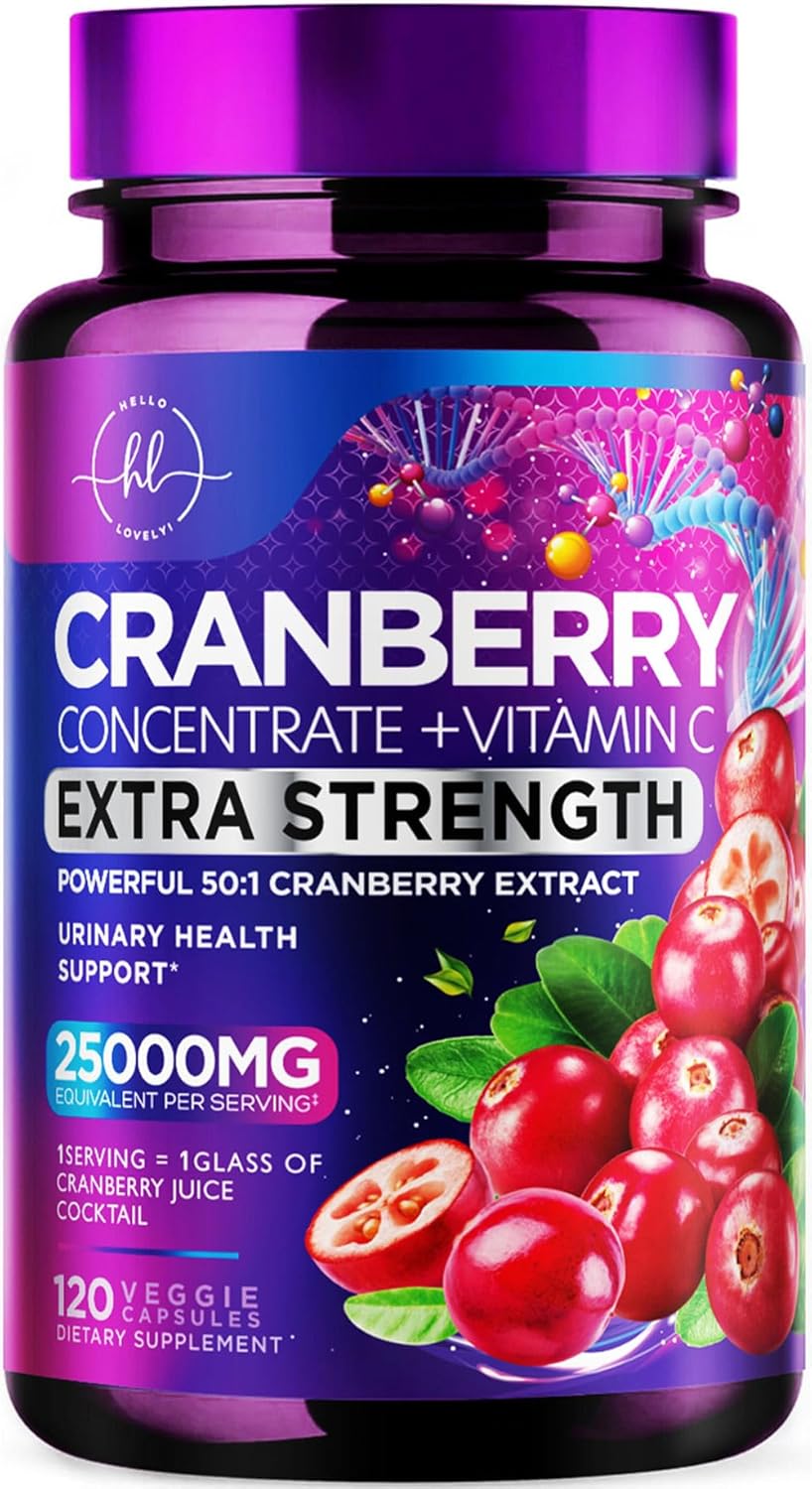 Cranberry Extract Pills + Vitamin C (25,000mg Formula) Urinary Tract Support, Sugar Free Cranberry Supplement for Women & Men, Cranberry for Urinary Health Support, NON-GMO, Gluten Free - 120 Count