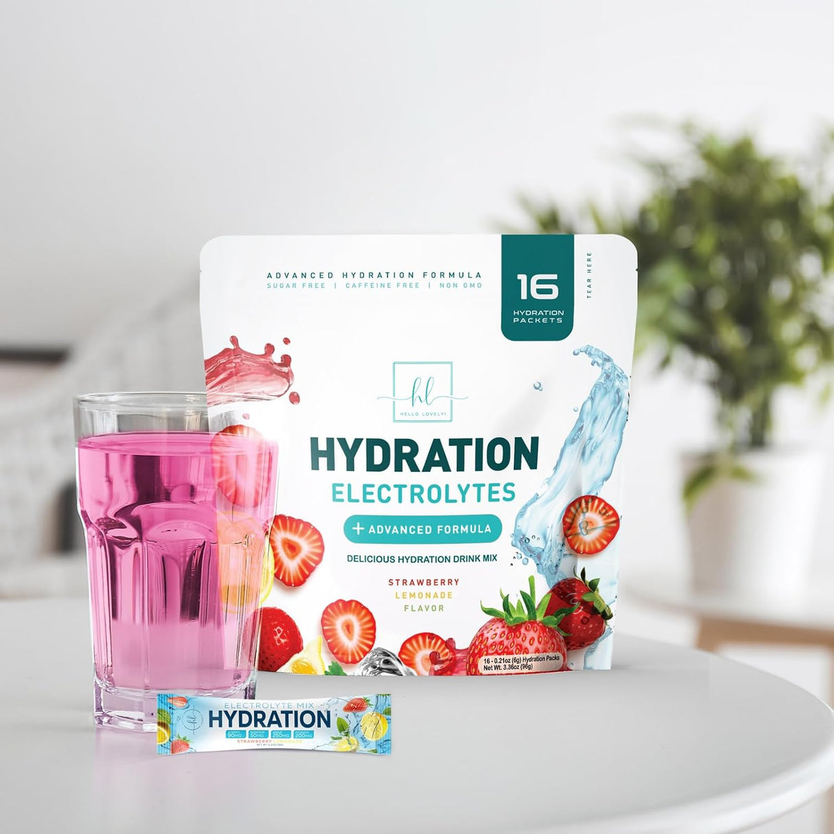 Hydration Electrolytes Powder Packets - Keto & Sugar Free, Liquid Replenisher & Recovery Drink w Real Salt - Feel Revitalized, Non-GMO, Vegan Electrolyte Drink Mix, Strawberry Lemonade - 16 Count