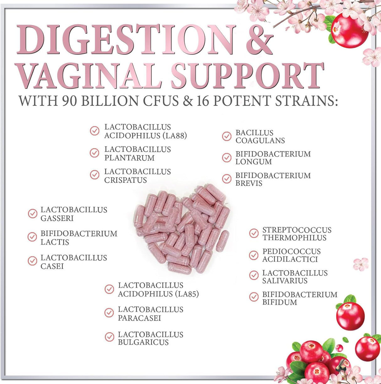 Probiotics for Women with Prebiotics - Womens Probiotic for Digestive, Vaginal, Urinary & Immune Health Support, 90 Billion CFU & 16 Diverse Strains, Cranberry & D-Mannose, Non-GMO - 120 Count