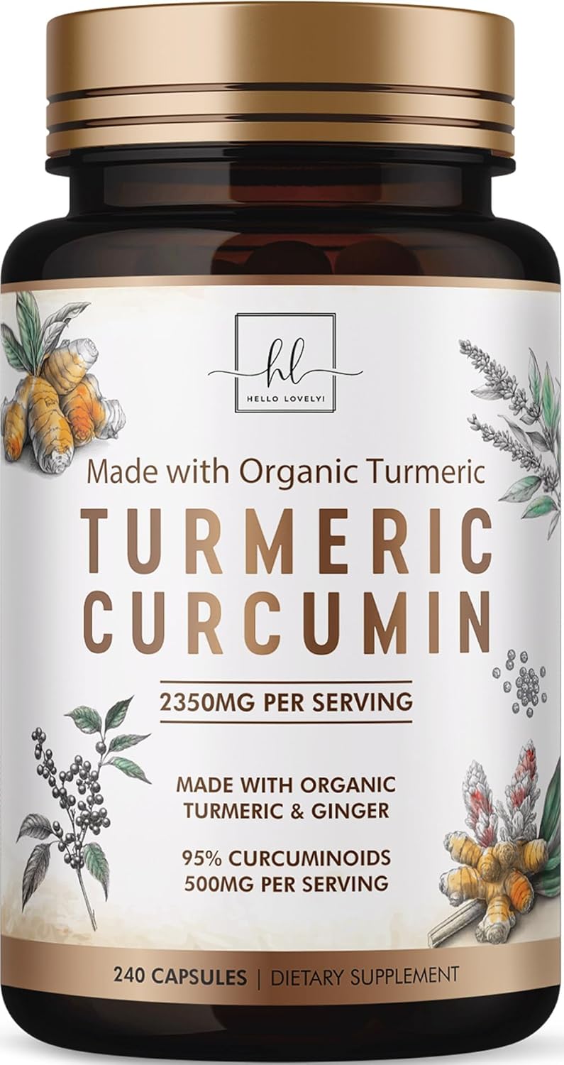 Turmeric Curcumin Supplement with 95% Curcuminoids, Organic Turmeric & Ginger 1750mg, BioPerine Black Pepper for Best Absorption, Nature's Vegan Joint Support, Non-GMO, Bottled in USA - 240 Count