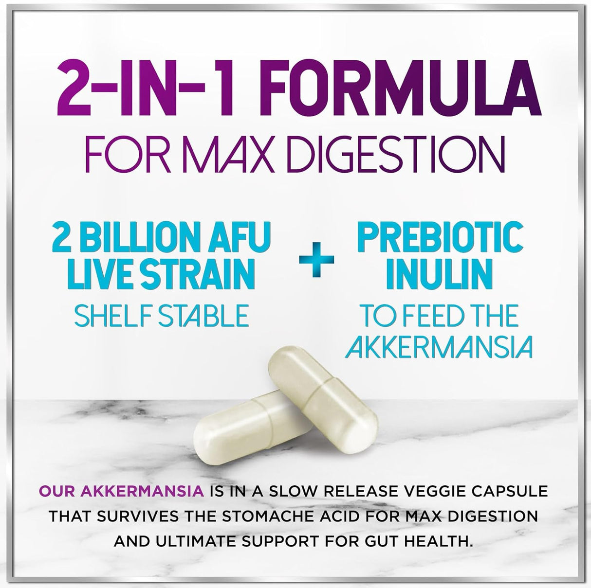 Akkermansia Probiotic Supplement with Prebiotic Inulin Fiber - 2 Billion AFU to Support GLP-1 Production, Digestive Health, Immune Support - Akkermansia Muciniphila Good Gut Health - 60 Count