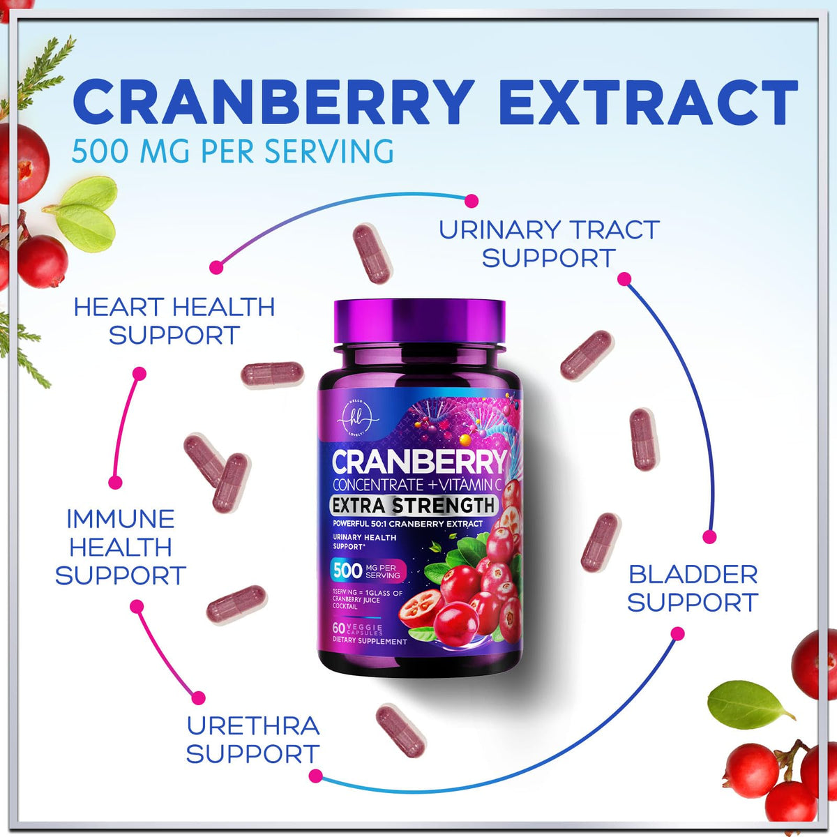 Cranberry Extract + Vitamin C, 25,000 mg Formula – 60 Count