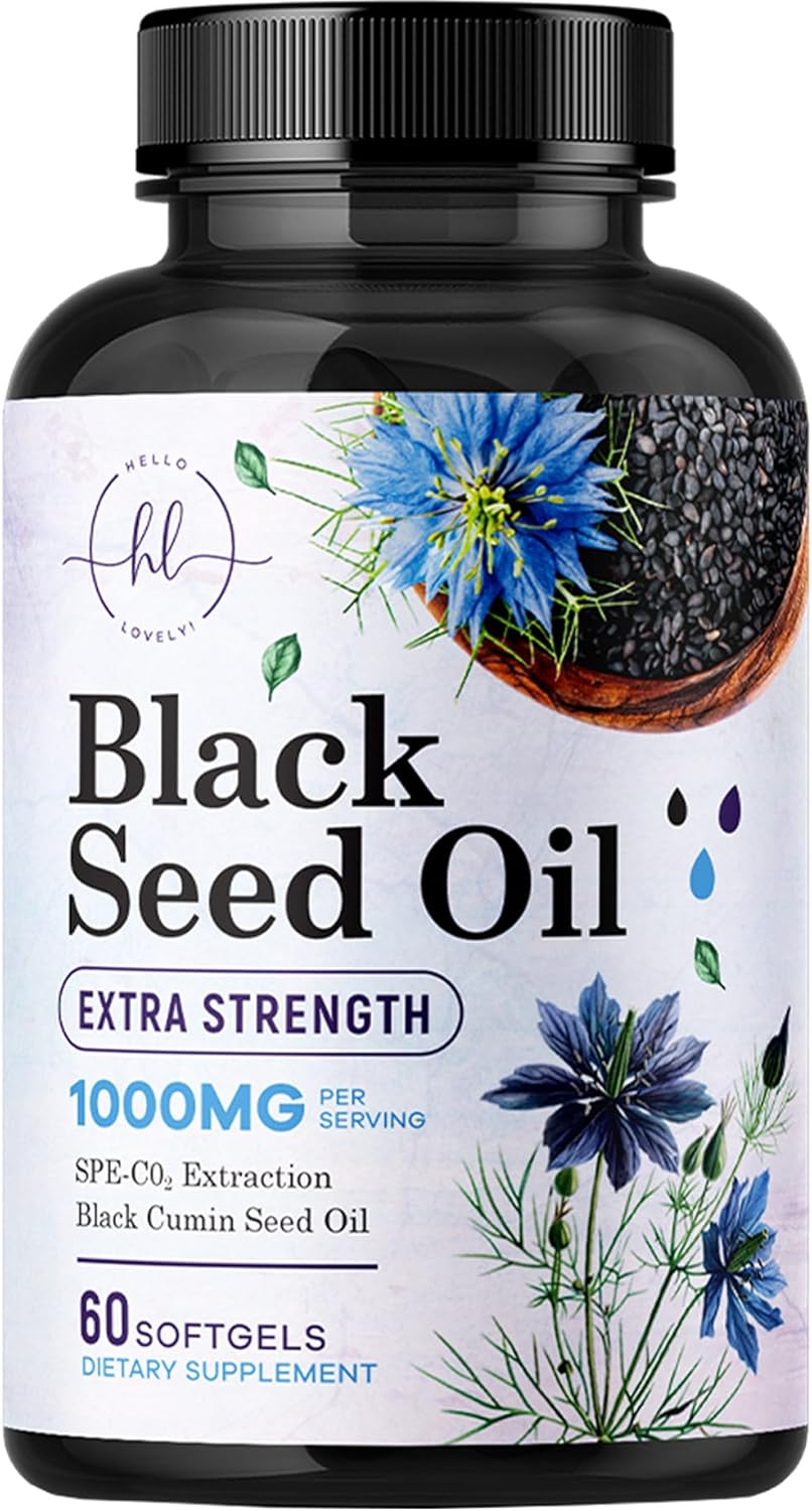 Premium Black Seed Oil Capsules - Extra Strength 1000mg - 100% Blackseed Oil for Immune Support & Skin Health (Non-GMO & Vegan) Pure Cold-Pressed Nigella Sativa Black Cumin Seed Oil - 60 Count
