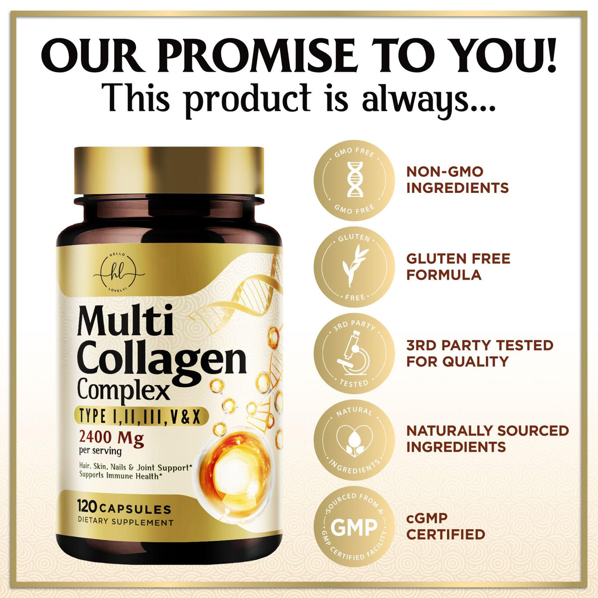 Multi Collagen Capsules, Types I, II, III, V + X – 120 Count