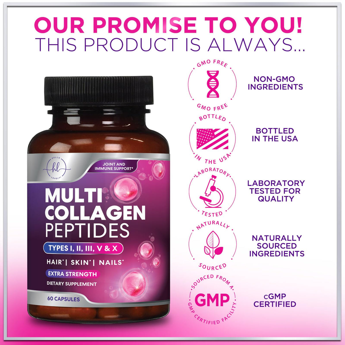 Multi Collagen Capsules, Types I, II, III, V + X – 60 Count