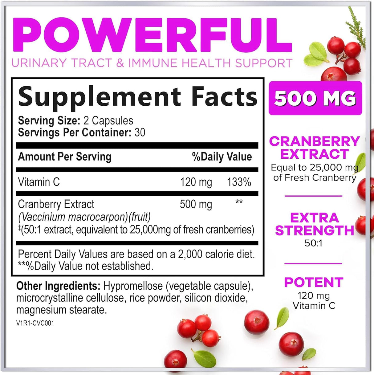 Cranberry Extract Pills + Vitamin C (25,000mg Formula) Urinary Tract Support, Sugar Free Cranberry Supplement for Women & Men, Cranberry for Urinary Health Support, NON-GMO, Gluten Free - 60 Count