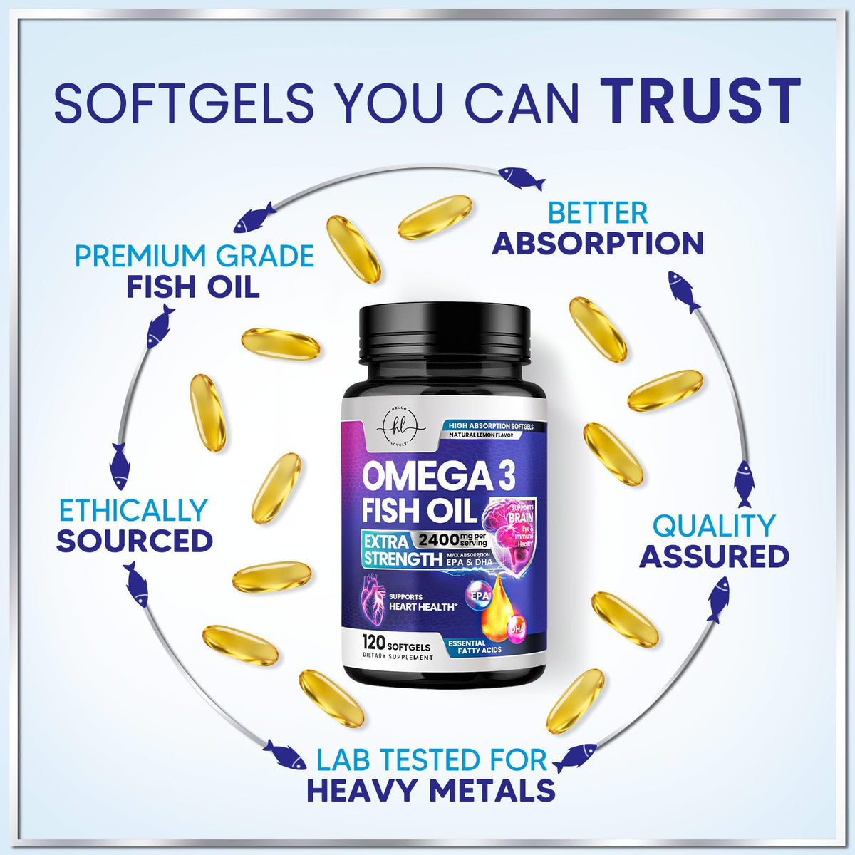 Triple Strength Omega-3 Fish Oil, 2,400 mg – 120 Count