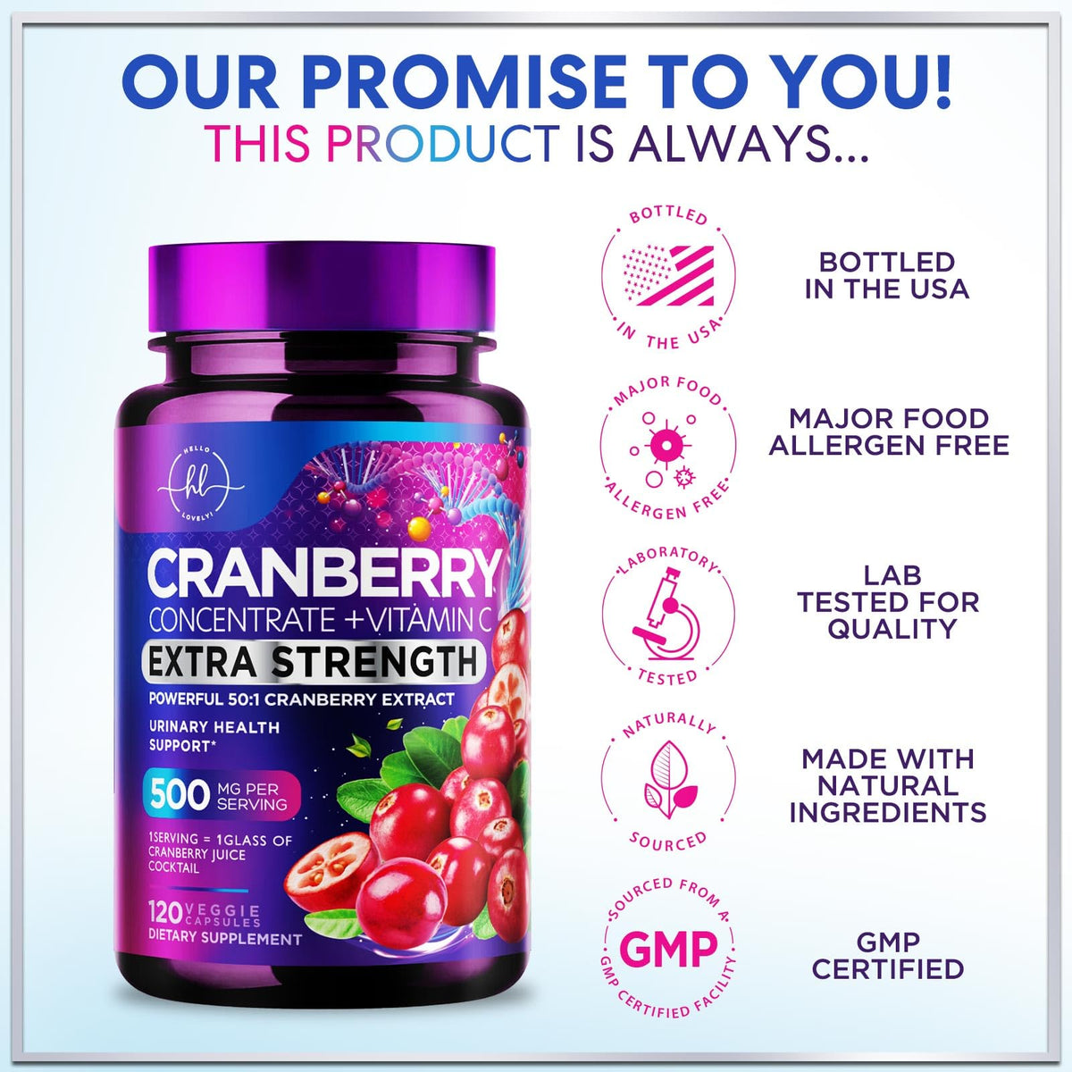 Cranberry Extract + Vitamin C, 25,000 mg Formula – 120 Count