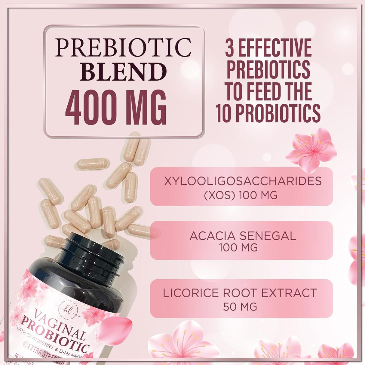 Vaginal Probiotic for Women - Vaginal PH Flora Feminine Health Balance Support - 50 Billion CFU Per Capsule, 10 Unique Strains - Womens Probiotics Supplement with Cranberry & D Mannose - 60 Count