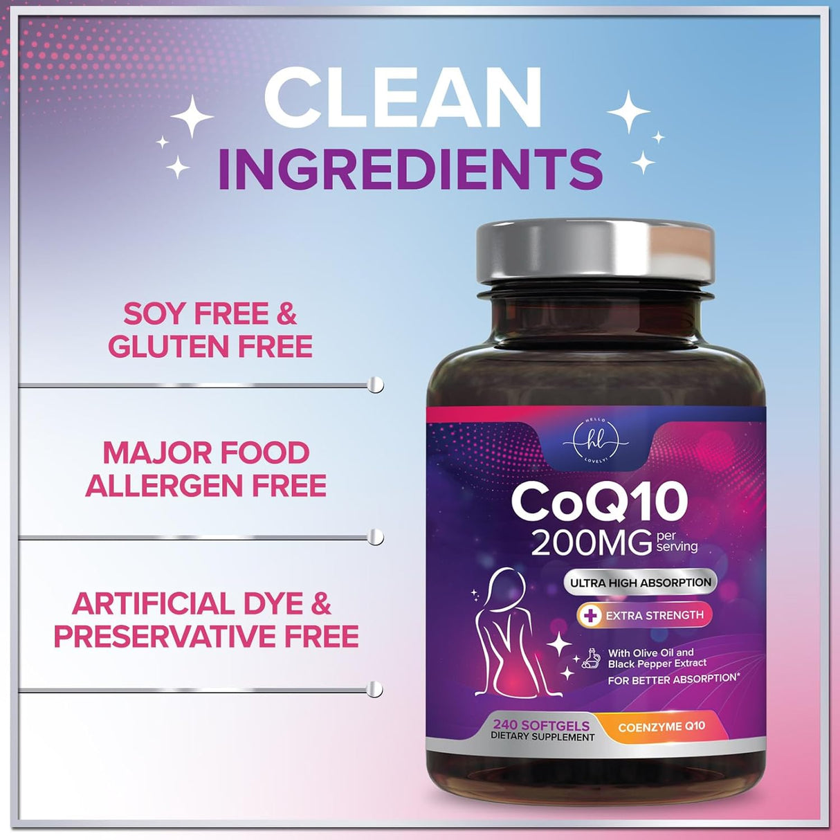 CoQ10 200mg Softgels - Ultra High Absorption, Antioxidant for Heart Health & Energy Production Support - Coenzyme Q10 Co Q 10 Vitamins and Supplements 100mg Each - Non GMO & Gluten Free - 240 Count