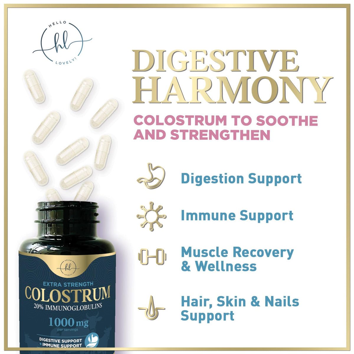 Colostrum, 1,000 mg with 20% Immunoglobulins – 120 Count
