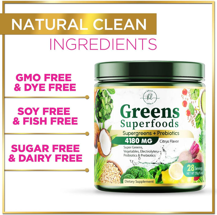 Greens Blend Superfood - Super Greens Powder Smoothie Mix for Energy & Digestive Health Support with Probiotics, Organic Spirulina, Chlorella, Beet Root Powder, Vegan Superfood Powder
